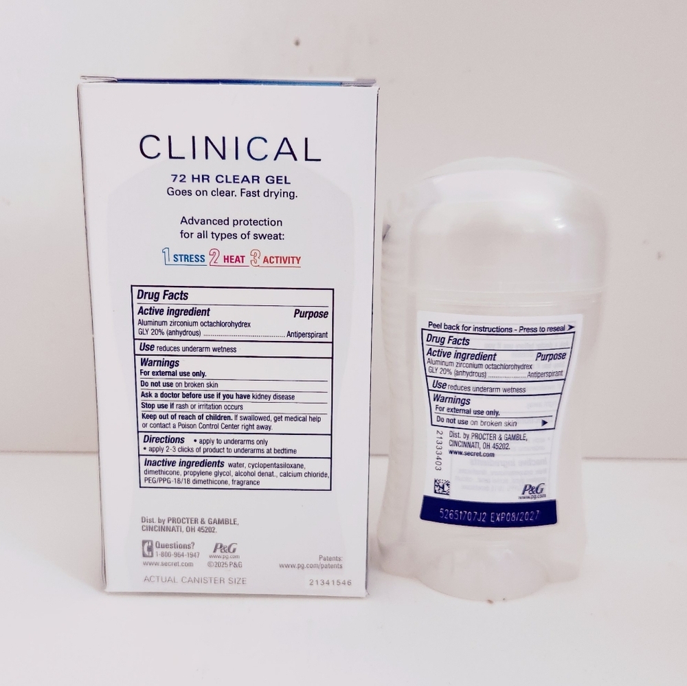 🐢2/$15 Secret Clinical Strength Clear Gel Deodorant Stick Completely Clean - Picture 3 of 16